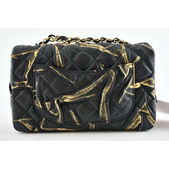 Chanel 21A Black Gold Painted Mini Flap Rectangle CC Quilted Chain Crossbody Bag - Picture 5 of 12